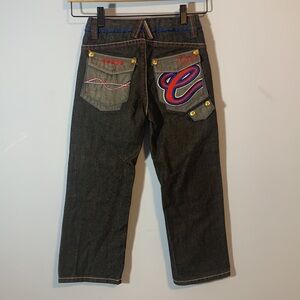 Coogi black charcoal jeans straight baggy embroidered size 6